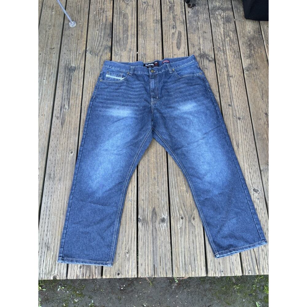 Ecko Unltd Jeans Mens 42X30 Blue Baggy Fit Embroidered Back Pockets